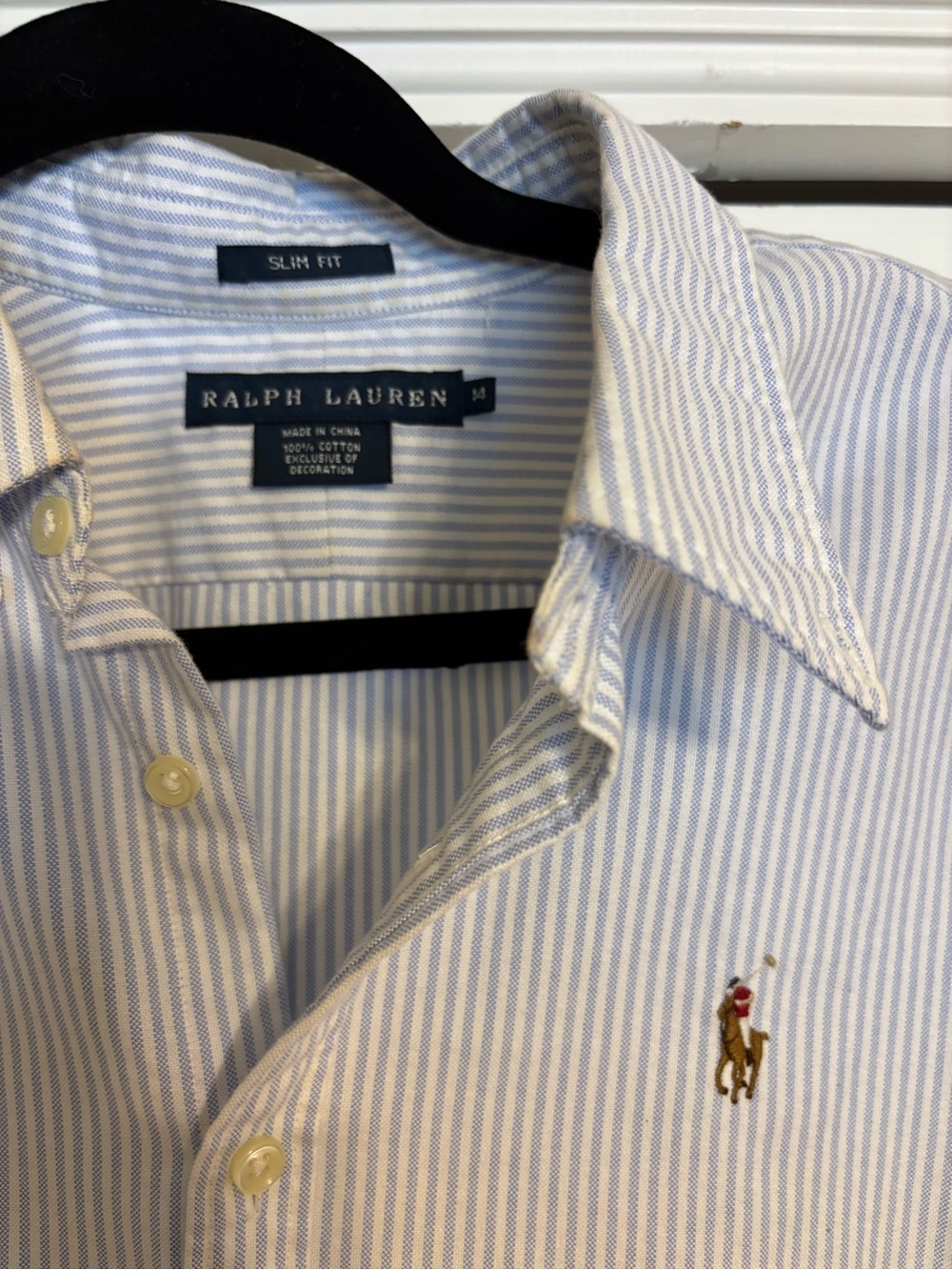 Ralph Lauren White and Light Blue Striped Slim Fit Dress Shirt
